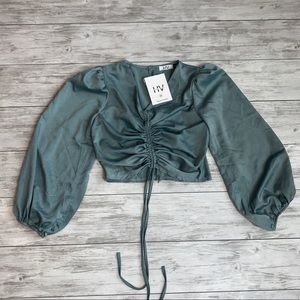 Green Cropped Blouse Size Medium NWT